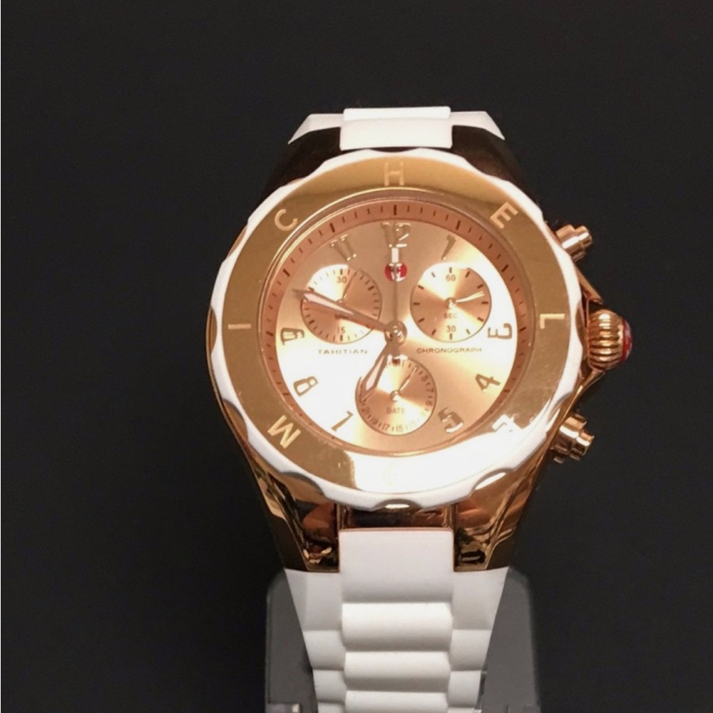 MICHELE TAHITIAN JELLY BEAN ROSE GOLD,WHITE SILICONE BAND WATCH-MWW12F000030 - Picture 2 of 9